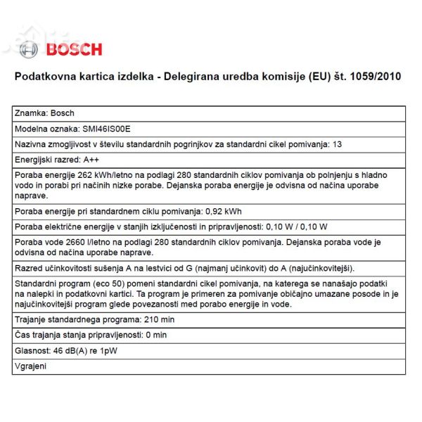 Vgradni pomivalni stroj širine 60 cm BOSCH SMI46IS00E
