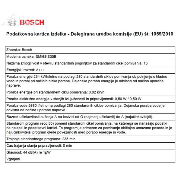 Vgradni pomivalni stroj širine 60 cm BOSCH SMI68IS00E
