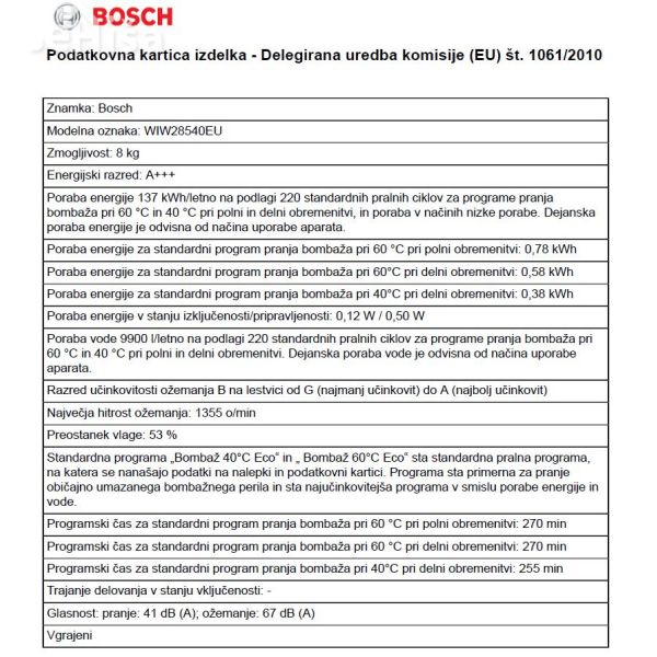 Vgradni pralni stroj BOSCH WIW28540EU
