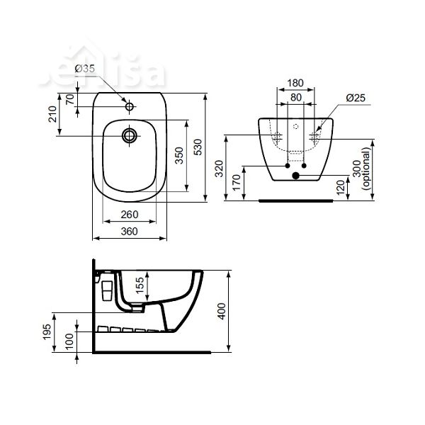 Viseči bide TESI IDEAL STANDARD T355201
