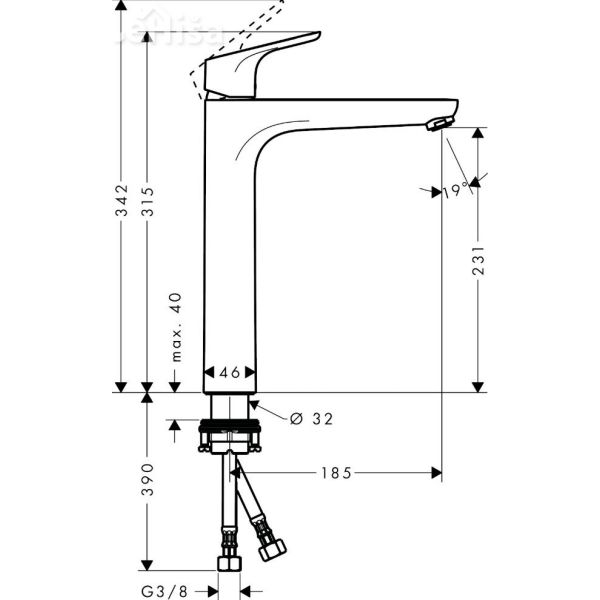 Visoka umivalniška armatura Focus 230 brez zg. dela sifona HANSGROHE 31532000
