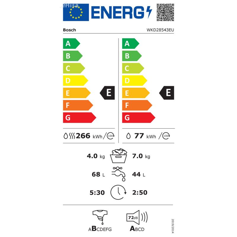 Pralno-sušilni stroj 7/4 kg BOSCH WKD28543EU

