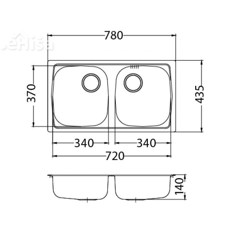 Dvojno kuhinjsko pomivalno korito BASIC 160 inox 780x435 mm ALVEUS 1049232

