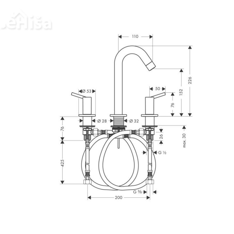 Dvoročna umivalniška armatura Talis 150 krom 3 luknje HANSGROHE 32310000
