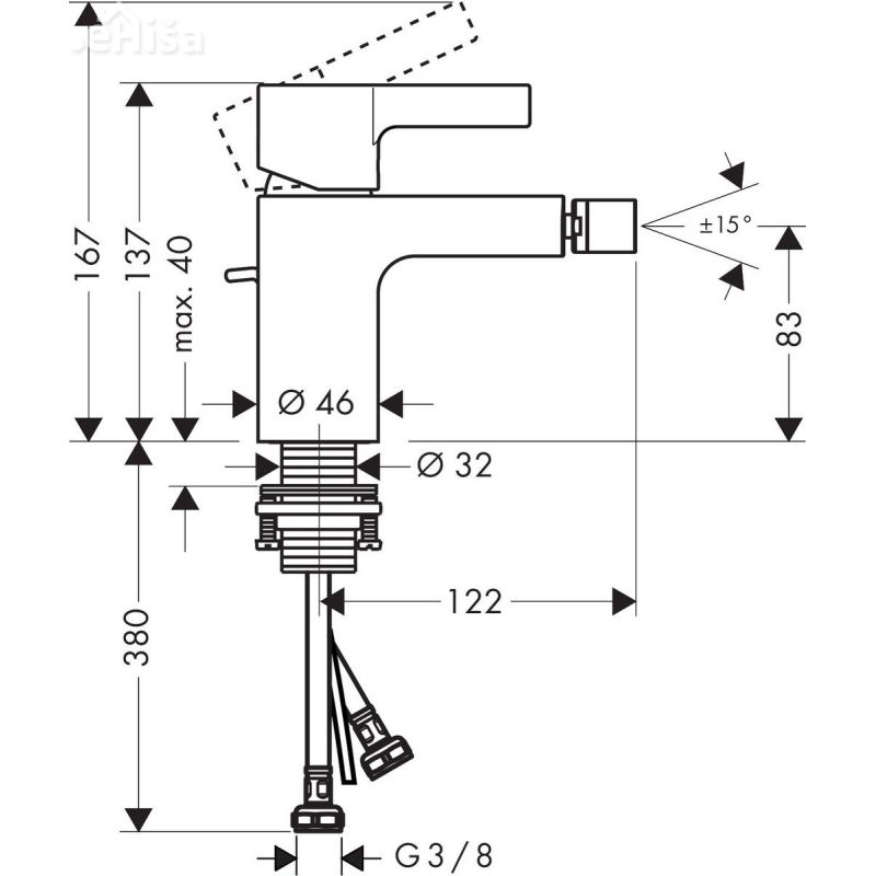 Enoročna armatura za bide Metris S krom HANSGROHE 31261000
