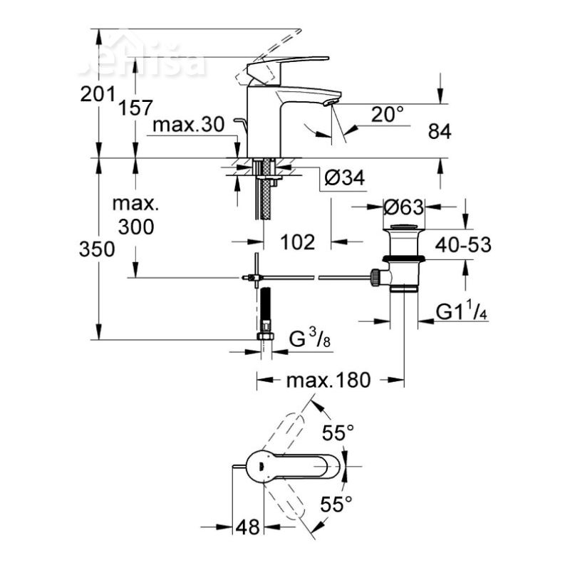 Enoročna armatura za umivalnik Eurosmart Cosmopolitan GROHE 33552002
