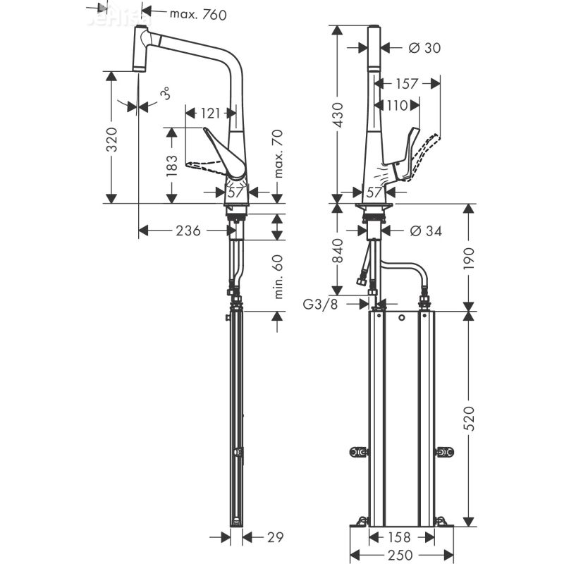 Enoročna izvlečna kuhinjska armatura M7116-H320 krom HANSGROHE 73801000

