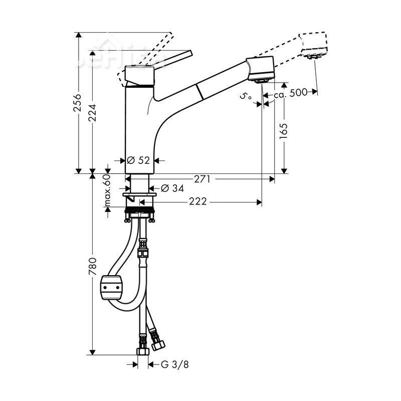 Enoročna izvlečna kuhinjska armatura Talus S 170 krom HANSGROHE 32841000
