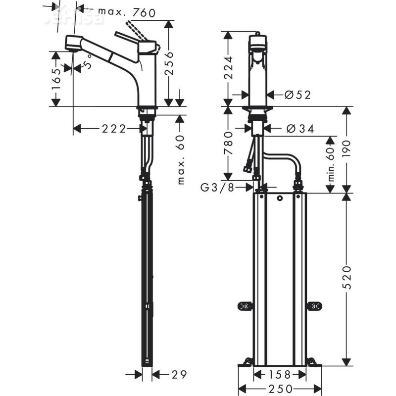Enoročna izvlečna kuhinjska armatura z izvlečnim pršilom M5216-H170 170 krom HANSGROHE 73860000
