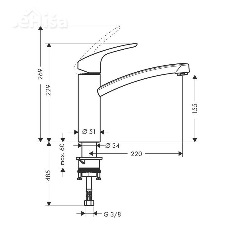 Enoročna kuhinjska armatura Focus 160 krom HANSGROHE 31806000
