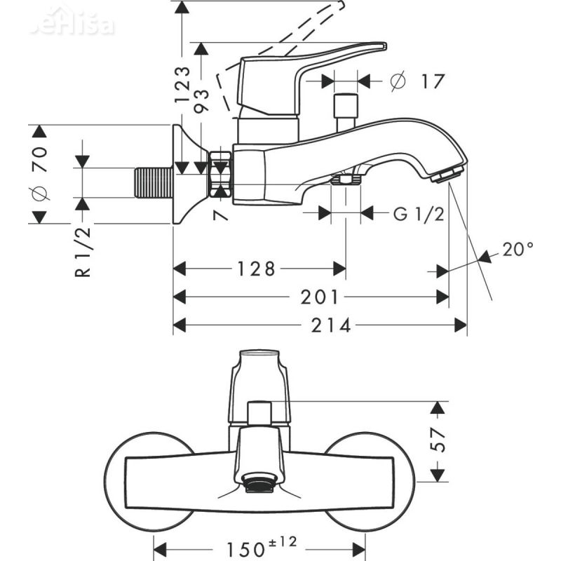 Enoročna stenska armatura za kopalno kad Metris Classic krom HANSGROHE 31478000
