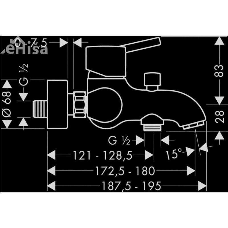 Enoročna stenska armatura za kopalno kad Talis S krom HANSGROHE 32420000
