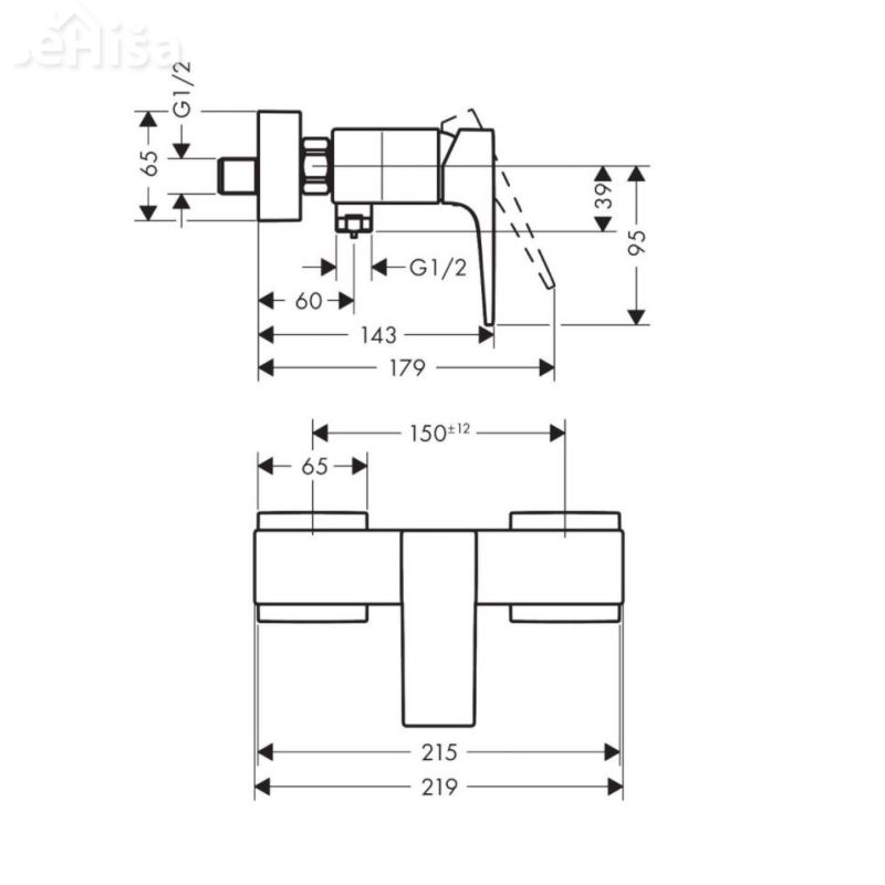 Enoročna stenska armatura za prho Metropol črna mat HANSGROHE 32560670
