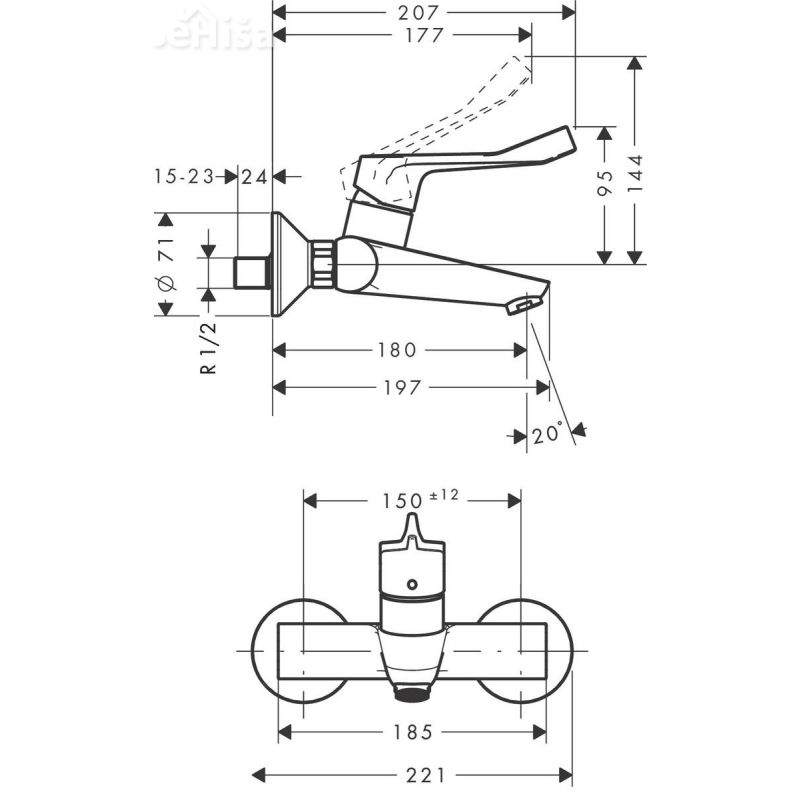 Enoročna umivalnika stenska armatura Focus krom HANSGROHE 31913000
