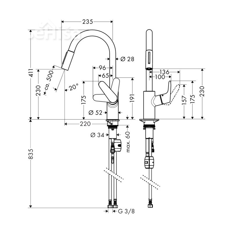 Izvlečna enoročna kuhinjska armatura Focus 240 krom HANSGROHE 31815000
