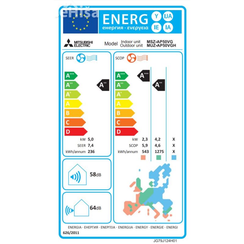 Klimatska naprava serije MSZ-AP K Standard 5 kW do -20°C MITSUBISHI MSZ-AP50VGH
