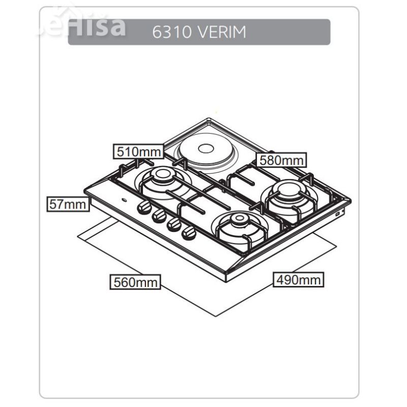 Kombinirana steklokeramična plošča 3x plin   elektrika SIMFER 6310 VERIM

