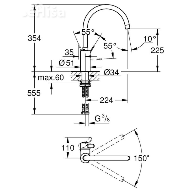 Kuhinjska enoročna armatura Eurosmart Cosmopolitan GROHE 32843002
