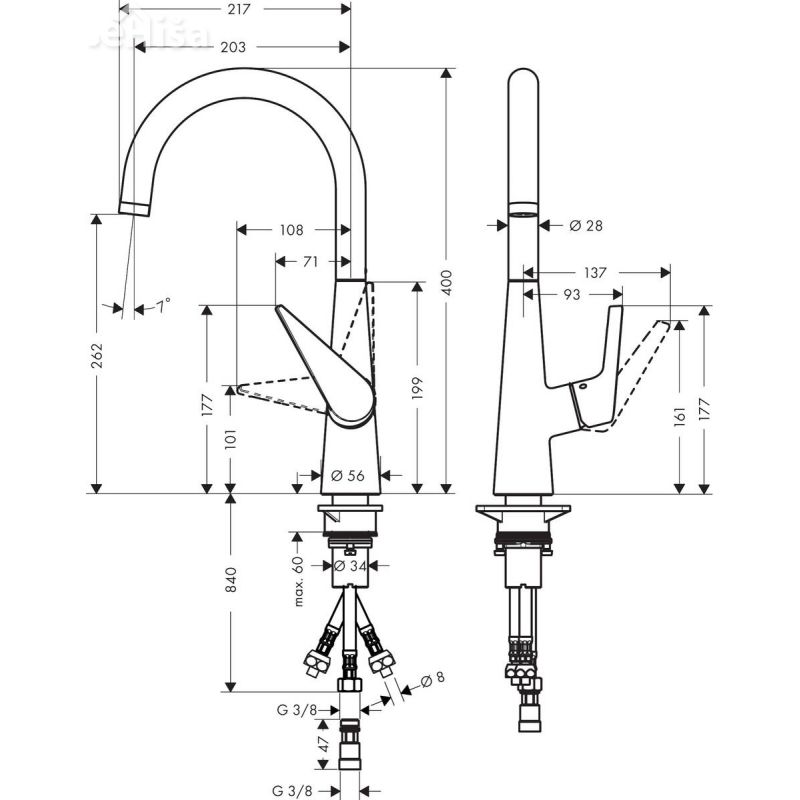 Kuhinjska enoročna armatura Talis S 260 krom HANSGROHE 72812000
