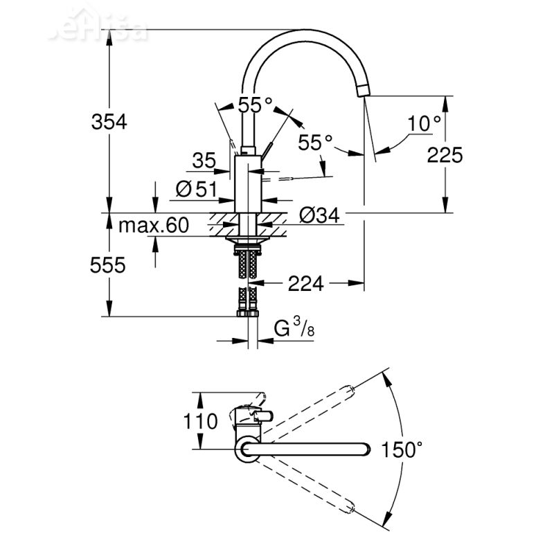 Kuhinjska izvlečna armatura Eurosmart Cosmopolitan krom GROHE 32843002
