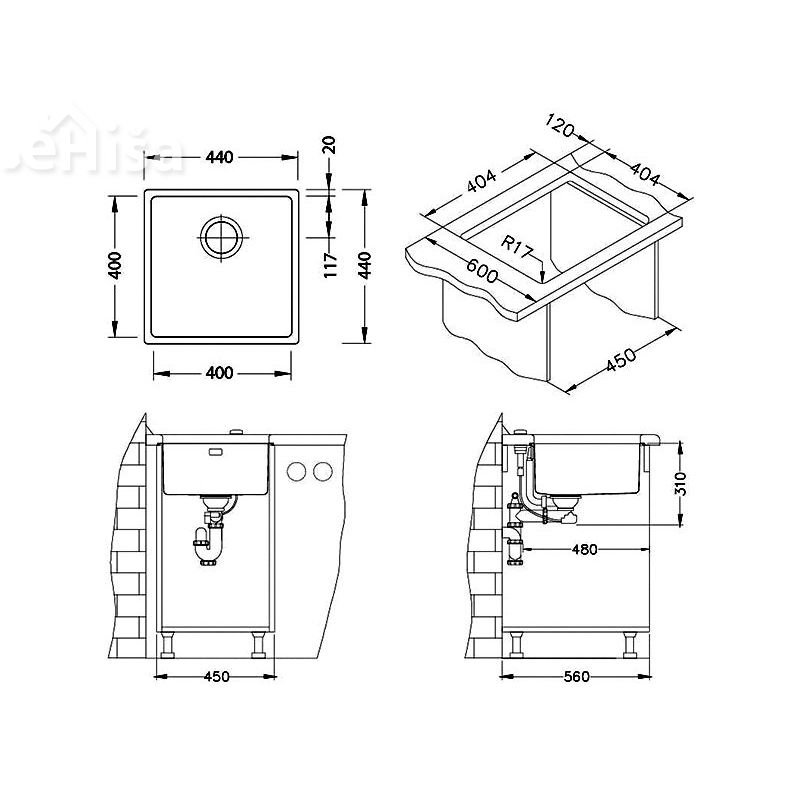 Kuhinjsko pomivalno korito KOMBINO 30 inox 440x440 mm ALVEUS 1100235
