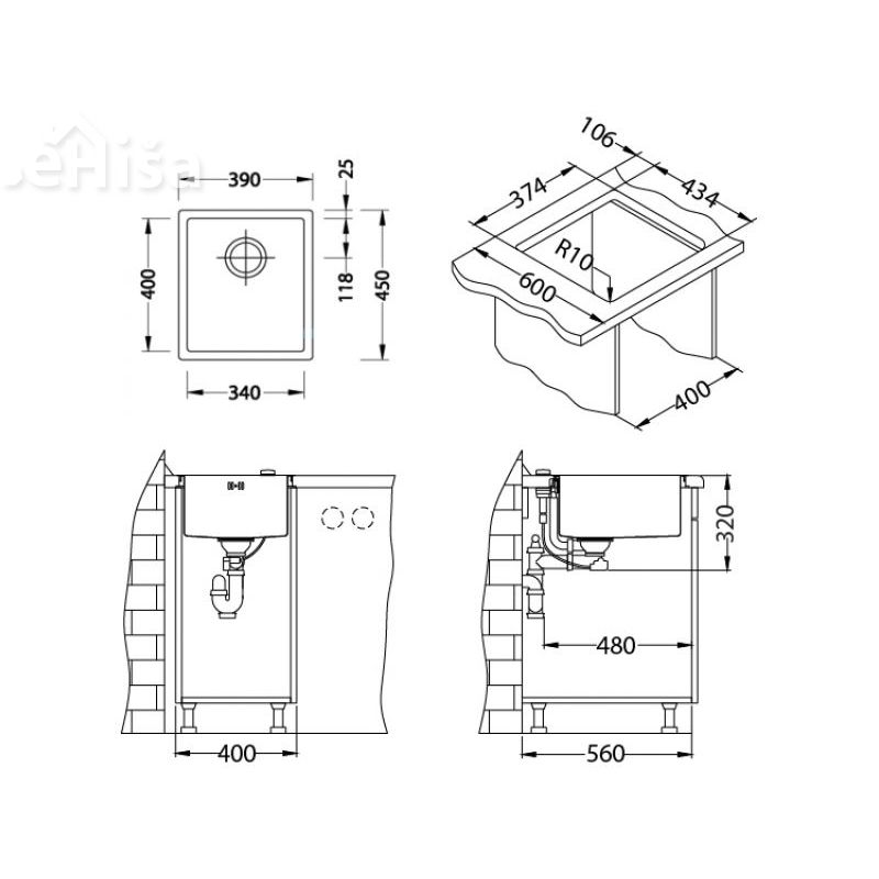 Kuhinjsko pomivalno korito QUADRIX 20 inox 390x450 mm ALVEUS 1102603
