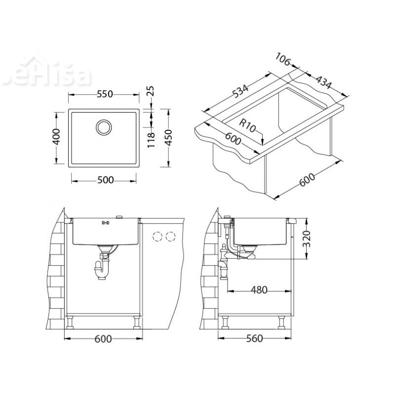 Kuhinjsko pomivalno korito QUADRIX 50 inox 550x450 mm ALVEUS 1102606
