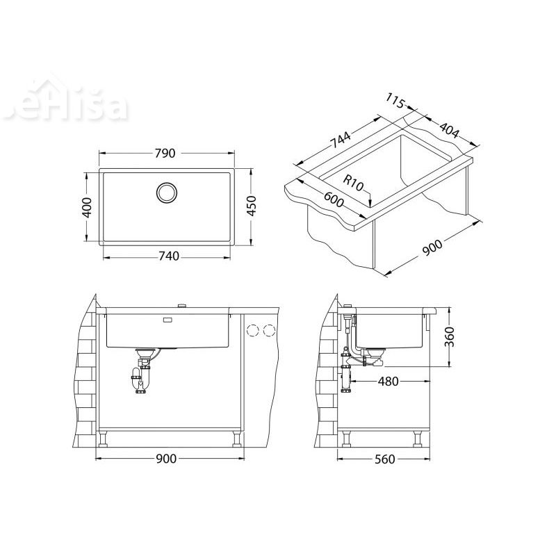 Kuhinjsko pomivalno korito QUADRIX 60 inox 790x450 mm ALVEUS 1092477
