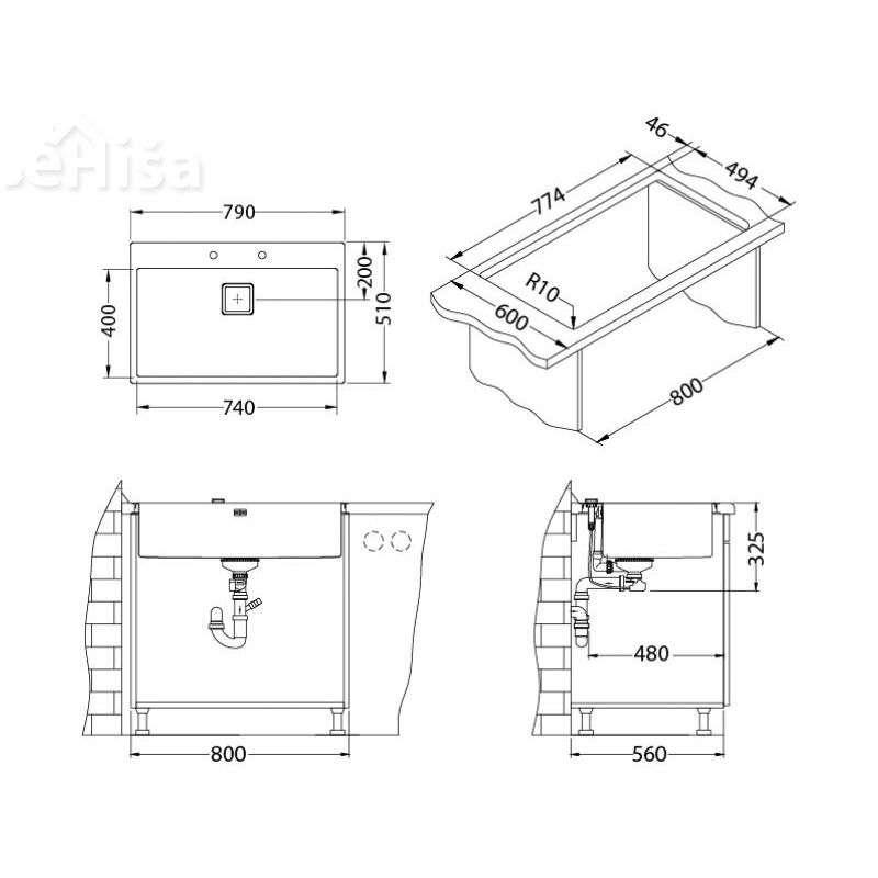 Kuhinjsko pomivalno korito STYLUX 40 inox 790x510 mm z sifonom ALVEUS 1084292
