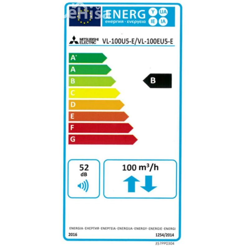Lokalni rekuperator - prezračevalna naprava 100 m3 MITSUBISHI VL-100EU5-E
