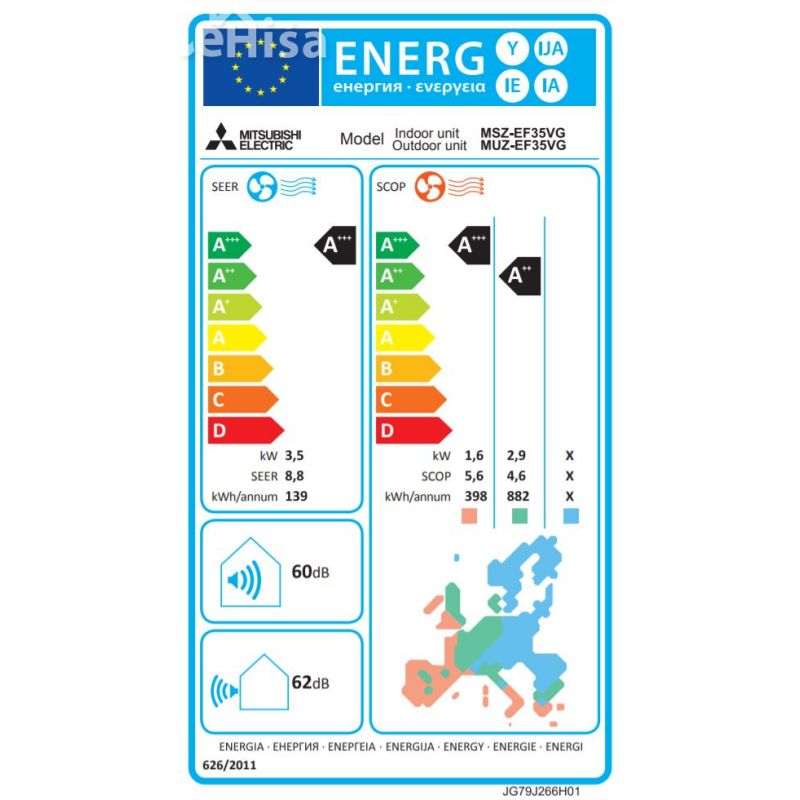 Klimatska naprava serije MSZ-EF Design 3,5 kW srebrna MITSUBISHI MSZ-EF35VGK_S
