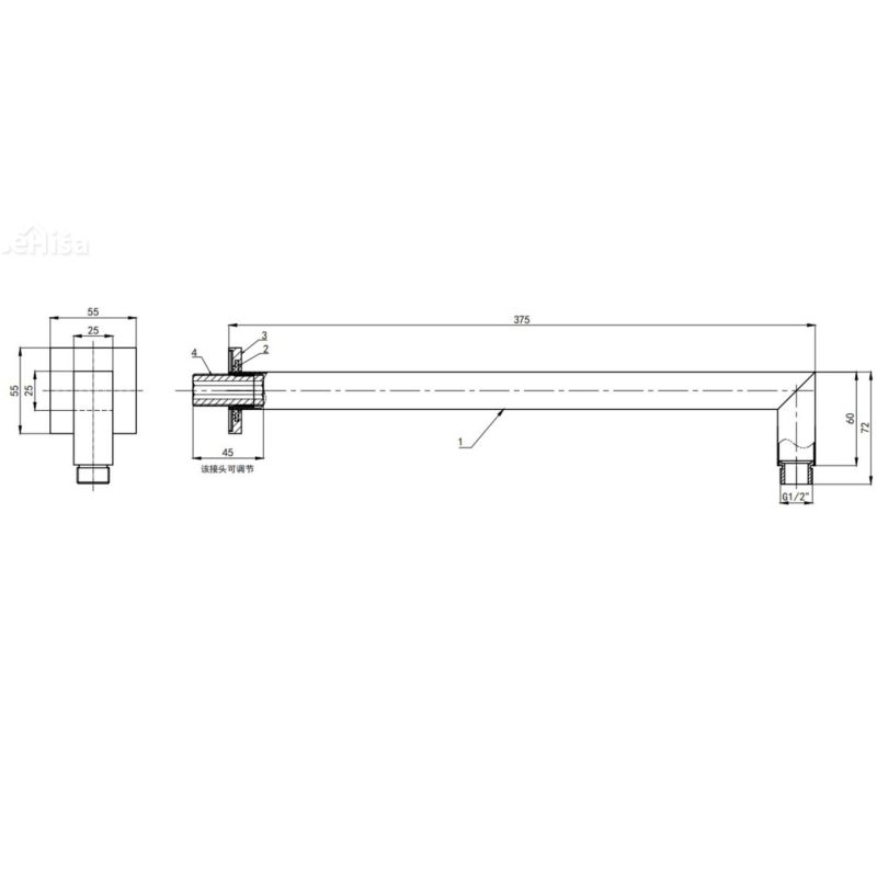 Nosilec nadgladne prhe SQ 375 mm črna UNITAS 12212B
