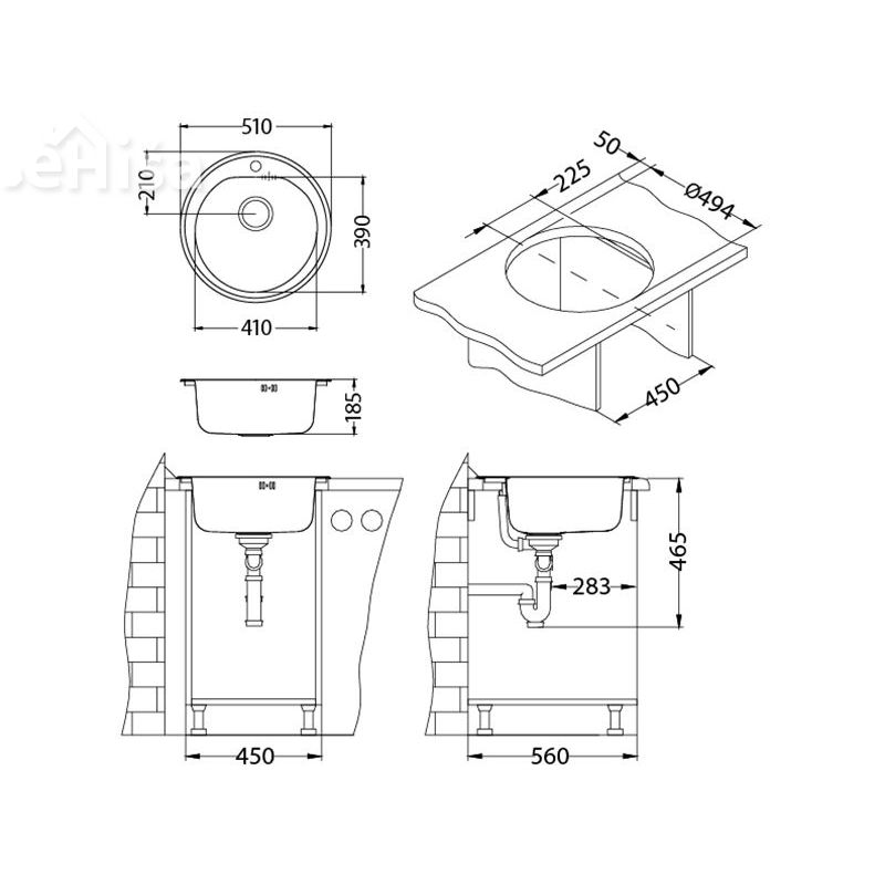 Okroglo kuhinjsko pomivalno korito FORM 30 inox FI 510 mm ALVEUS 1116756
