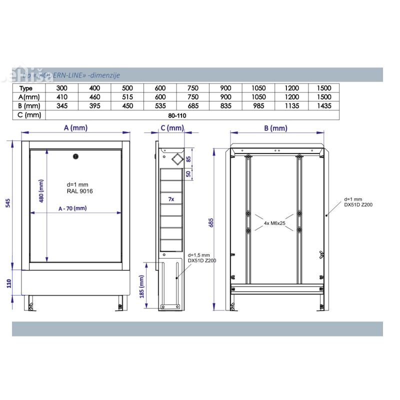 Podometna omarica AKI THERM Classic 400×630×110 za 1-2 veji GIACOMINI
