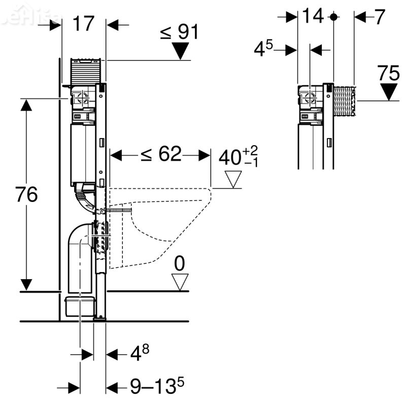 Podometni splakovalnik za visečo WC školjko Duofix H=82 cm tipke Omega GEBERIT 111.011.00.1

