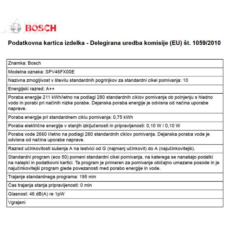 Popolnoma vgradni pomivalni stroj širine 45 cm BOSCH SPV46MX00E
