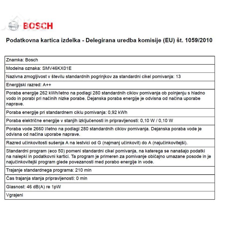 Popolnoma vgradni pomivalni stroj širine 60 cm BOSCH SMV46KX01E
