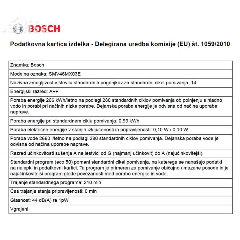 Popolnoma vgradni pomivalni stroj širine 60 cm BOSCH SMV46MX03E
