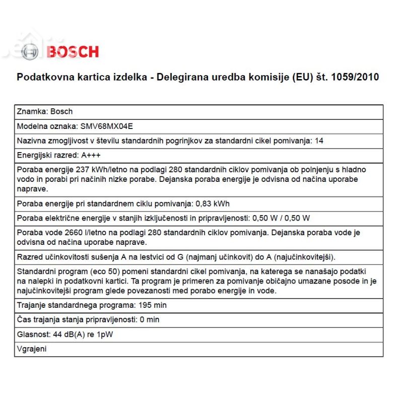 Popolnoma vgradni pomivalni stroj širine 60 cm BOSCH SMV68MX04E
