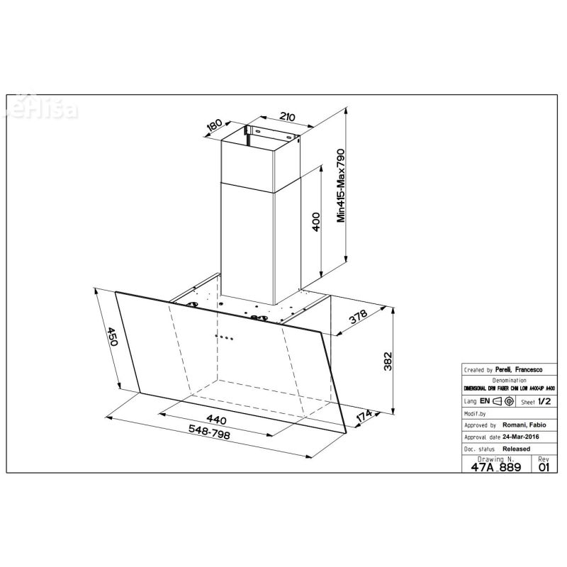 Poševna stenska kuhinjska napa TWEET EV8 LED BK A80 FABER 7612985476164
