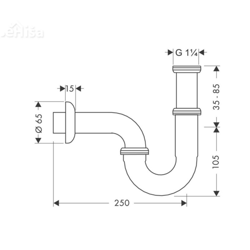 Sifon za umivalnik spodnji del S krom HANSGROHE 53002000
