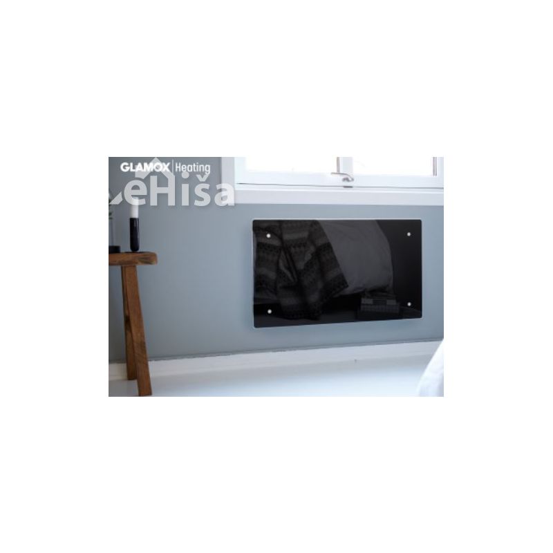 Stekleni stenski panelni radiator brez termostata črna barva GLAMOX H60
