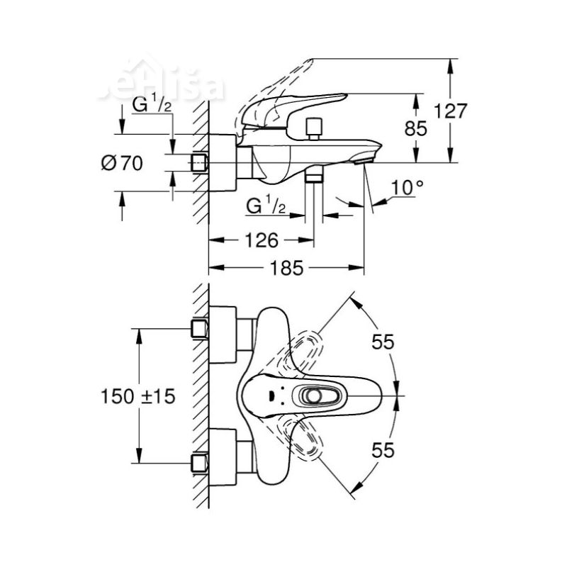 Stenska enoročna armatura za kopalno kad Eurostyle New GROHE 33591003
