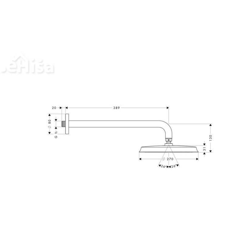 Stenska nadglavna prha Raindance Classic 240 z nosilcem krom HANSGROHE 27424000
