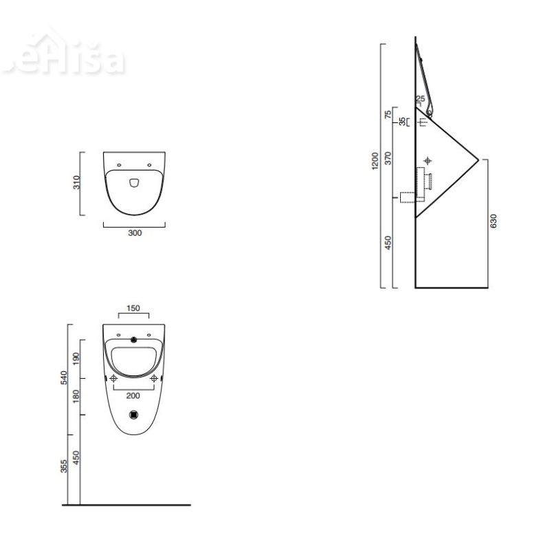 Stenski pisoar Orinatoio 31x30 z luknjami za pokrov CATALANO 1OR54F00
