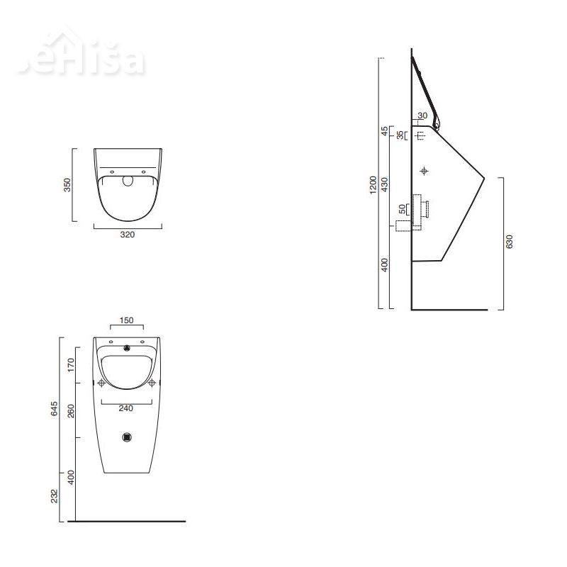 Stenski pisoar Sfera 64 35x32 z luknjami za pokrov CATALANO 1OR64F00
