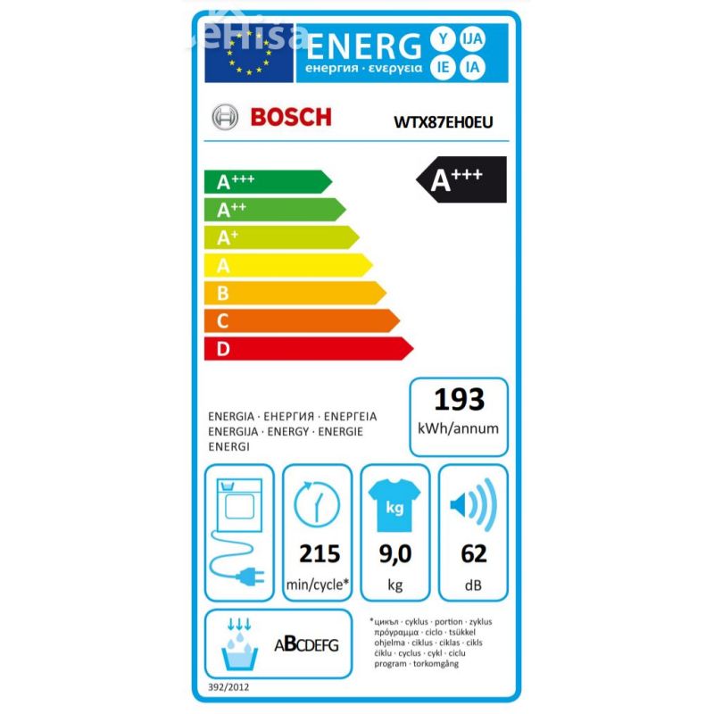 Sušilni stroj s toplotno črpalko 9 kg BOSCH WTX87EH0EU
