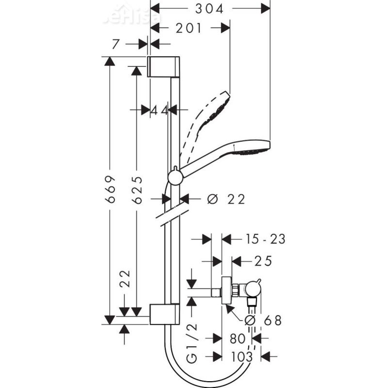 Termostatski stenski tuš komplet Croma Select E 65 cm bela-krom HANSGROHE 27081400
