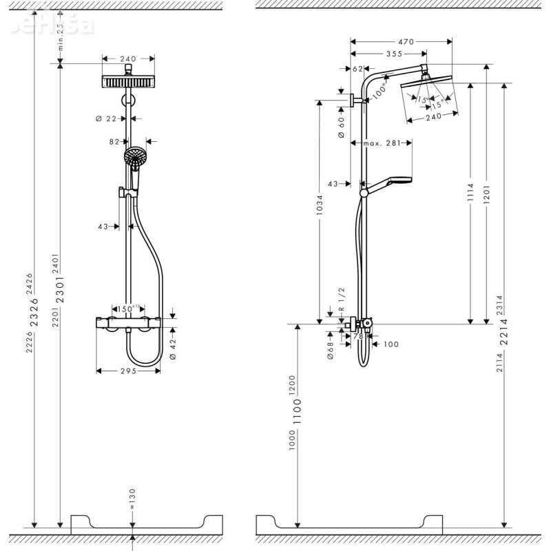 Termostatski tuš set z nadglavno prho Crometta E 240 krom HANSGROHE 27281000
