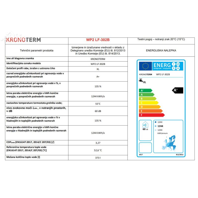 Toplotna črpalka za sanitarno vodo Star KRONOTERM WP2 LF-302B / 1 E
